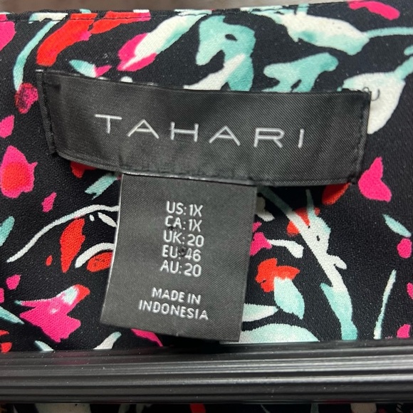 Tahari Dress Womens 1X Red Black Bird Print Flutter Sleeves Sheath‎ - Picture 7 of 10